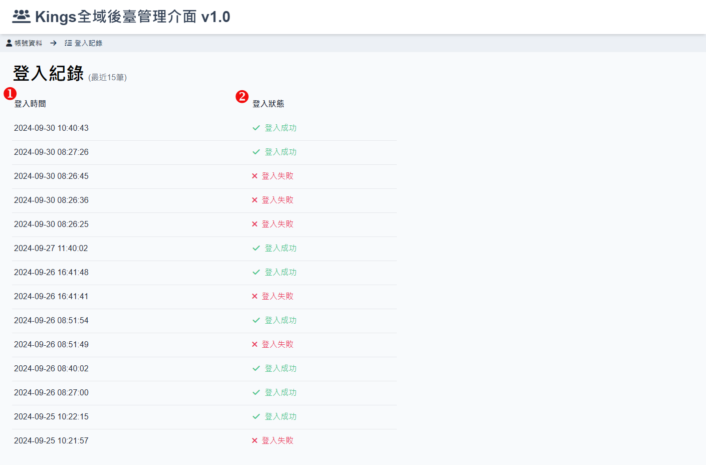 登入記錄畫面